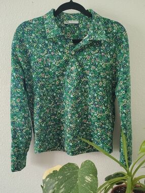 Zara Green Floral Long Sleeve Blouse